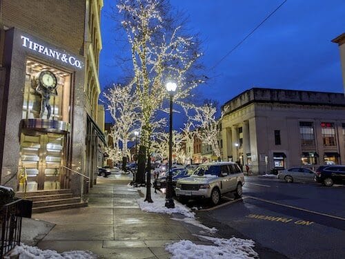 Shopping along Greenwich Avenue, our main street, makes for one of the best winter getaways, especially when festooned for the holiday season