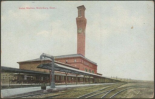 Postcard of the Union Station in Waterbury, CT