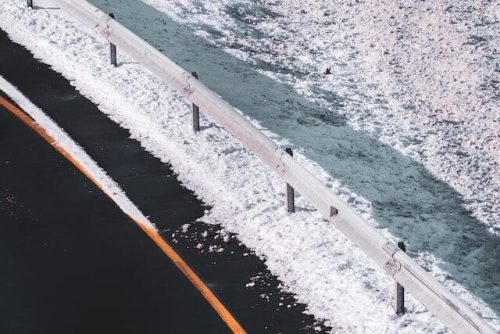 Snow on the side of a road to Manchester, Connecticut