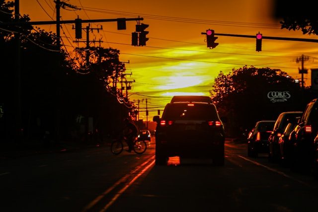 Sunset over a Warwick road during a recent visit