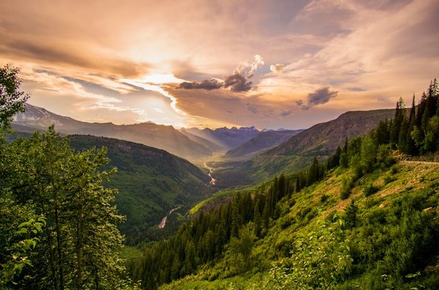 Sunset over Going-to-the-Sun Road in Glacier National Park