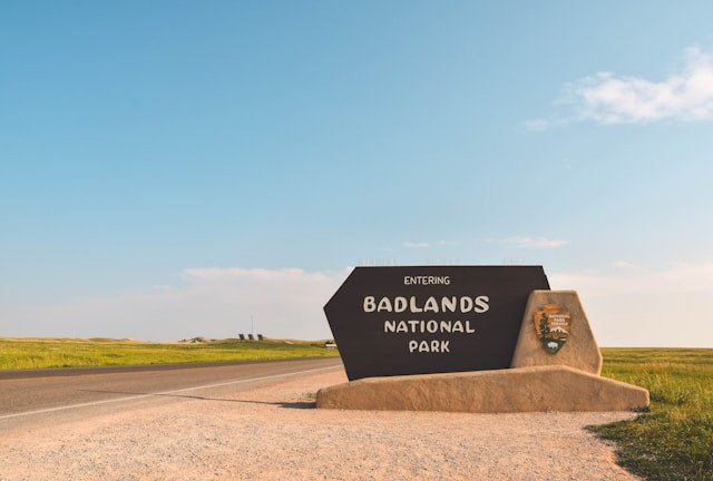 Entrance sign to Badlands National Park