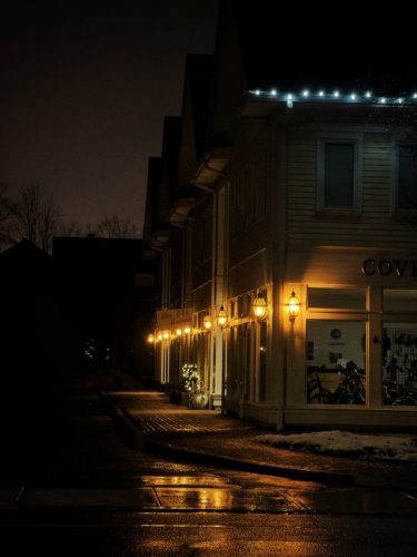 Rainy evening on a street corner in Connecticut