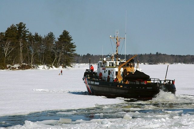 Coast Guard breaking ice along the Kennebec River