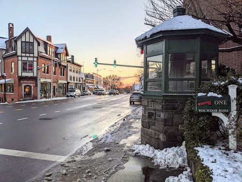 Route 1, locally called the Boston Post Road, going through Greenwich, Connecticut