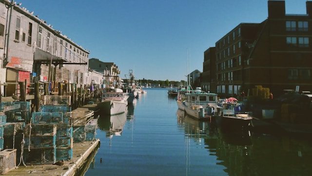 Lobster traps along the fishing docks of Portland, ME