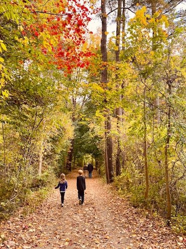 Walking through the autumn leaves in York, ME