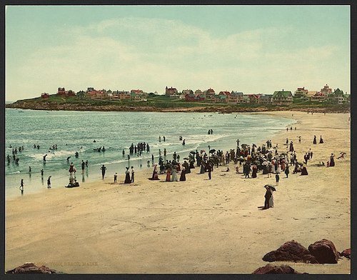 1901 colored picture of York Harbor Beach, Maine