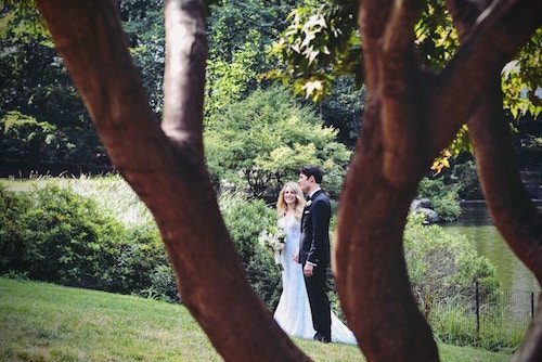 Newly wed couples taking photos in a garden located in the state of Connecticut