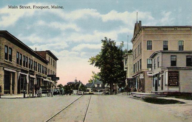 Main Street of Freeport, Maine, circa 1905; still one of the best things to do in Freeport, Maine