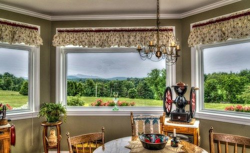 Dining room where guests enjoy a three-course dinner with a country view