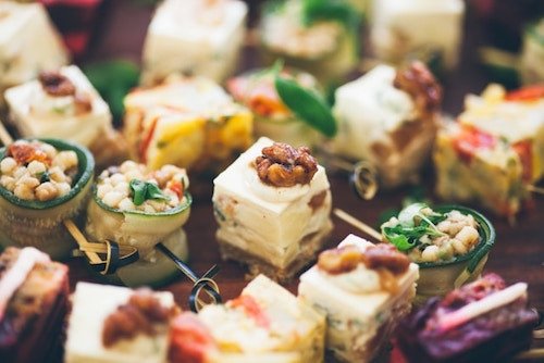 Mini salad and hand-held entrees, some with mushrooms, make for a lovely Sunday brunch
