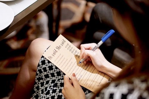 Playing a bridal shower game is always popular at bridal showers