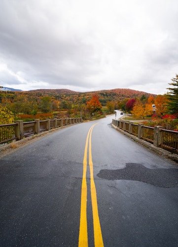 Road through the surrounding mountains to Downtown Manchester, Vermont