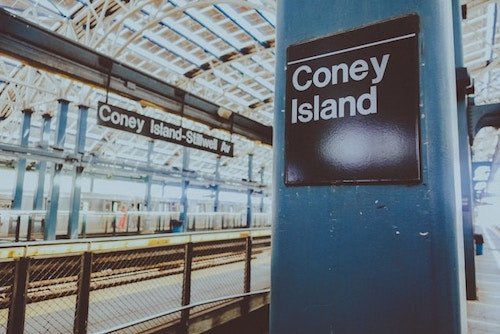 Sign on the subway line for Coney Island