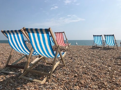 Beach chairs on an actual beach on the Atlantic Ocean