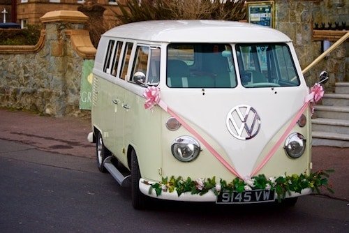 Car ready to accept the wedding couple at one of the most unique castle weddings venues in Connecticut, like Saint Clements Castle or Bill Miller's Castle
