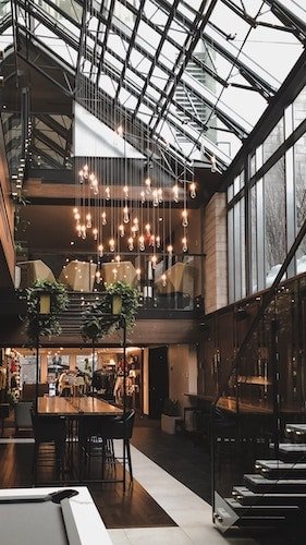 A stylish hotel lobby in Montreal that's worth visiting