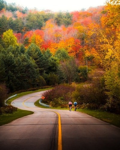 Two cyclists on a day trip to a small town outside of Quebec