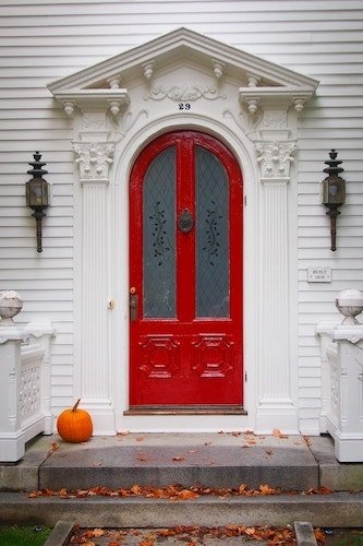 Door of a classic New England house on the village green, one of the best preserved communities in Vermont