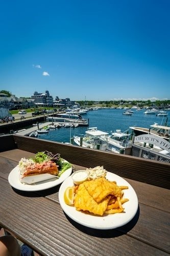 Lake Bluff on Martha's Vineyard, Nantucket, serves fresh fish and chips and a massive lobster roll with a view of the ocean.