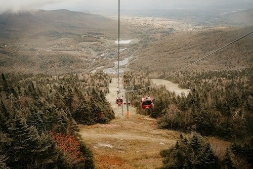 Fall gondola ride at Stowe Mountain Resort, a ski town along the way