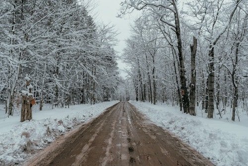 Winter road in the tranquil Catskills