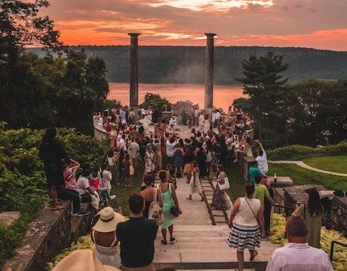 Evening celebration in the summer at Untermyer Park and Gardens in Yonkers, NY