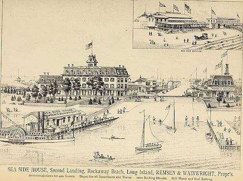 Rockaway Beach in the 1880s, with a new railway and resort hotel.