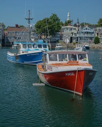 Fishing boats in the harbor of downtown Rockport MA