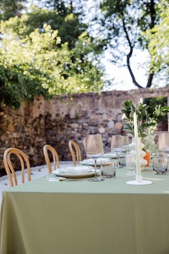 A charming cocktail hour hosted in the ruins of the gardens at Stanton House Inn