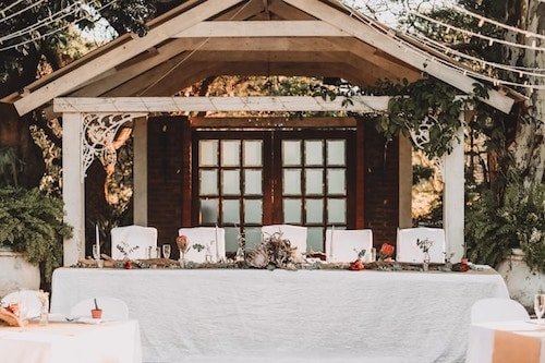 Illustration of a luxurious resort wedding venue