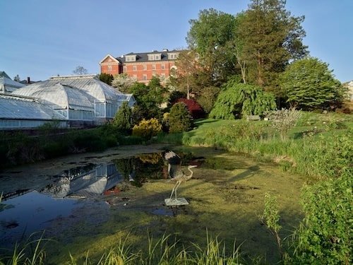 Pond and conservatory on Smith campus in Northampton, MA
