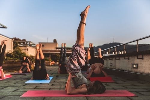 A group of women stretching to the sky on their yoga mats