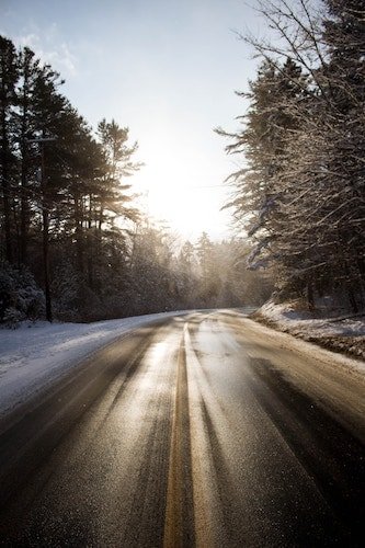 Scenic winter drive in New England