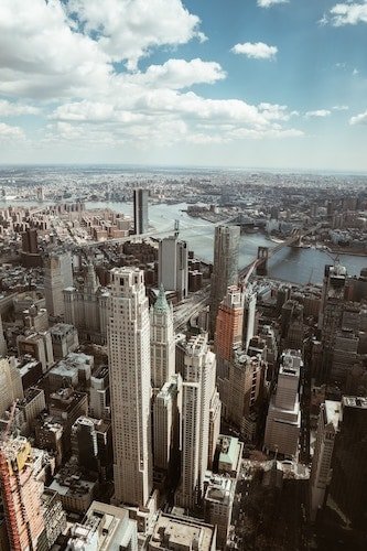 View from One World Observatory of New York in February (on a sunny day)