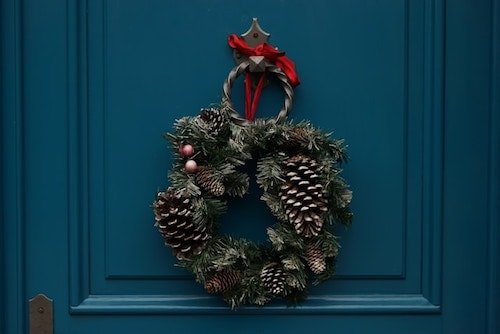 Festive decor on the door