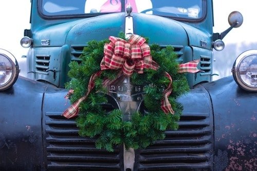A truck decked-out to tour the space for the holidays for children to enjoy during a parade event