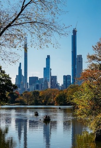 Rowing around a lake in Manhattan