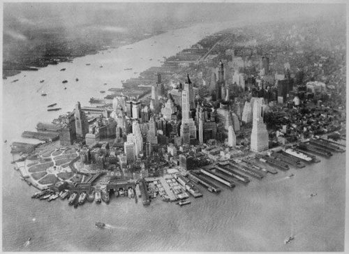 Aerial view of the Financial District NYC in 1942