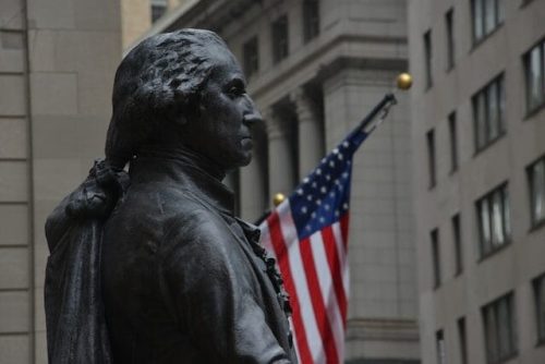 George Washington statue in front of Federal Hall on Broad and Wall St
