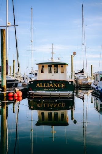 Boat moored at harbor before heading to Martha's Vineyard for the weekend