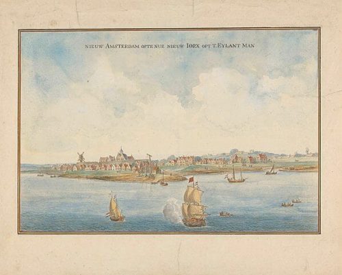 1660 drawing of New Amsterdam in what is now the Financial District NYC