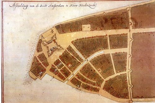 1660 historical map of New Amsterdam and the now Financial District NYC