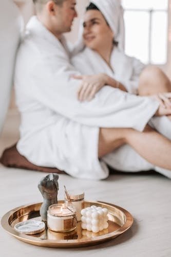 Couple enjoying a spa day together