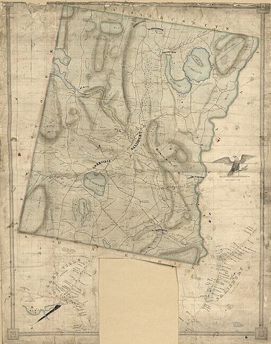 Old map of the town of Salisbury, Connecticut, land of bucolic wonder, many beautiful churches, and an outstanding public school system