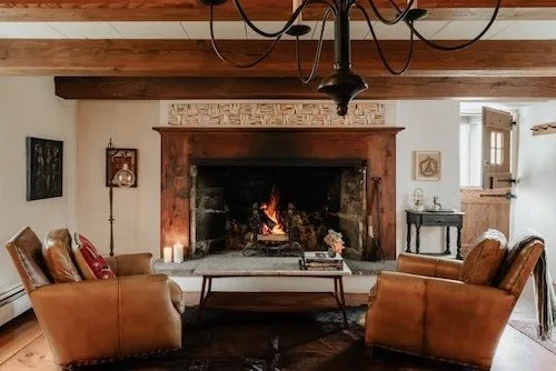 Rustic bed and breakfast with a cozy fireplace