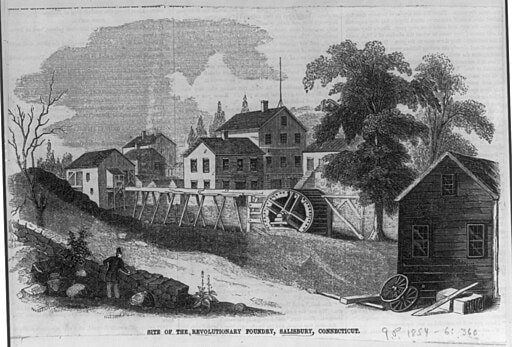 Antique drawing of the Revolutionary Foundry, one of several historic sites in Salisbury, Connecticut