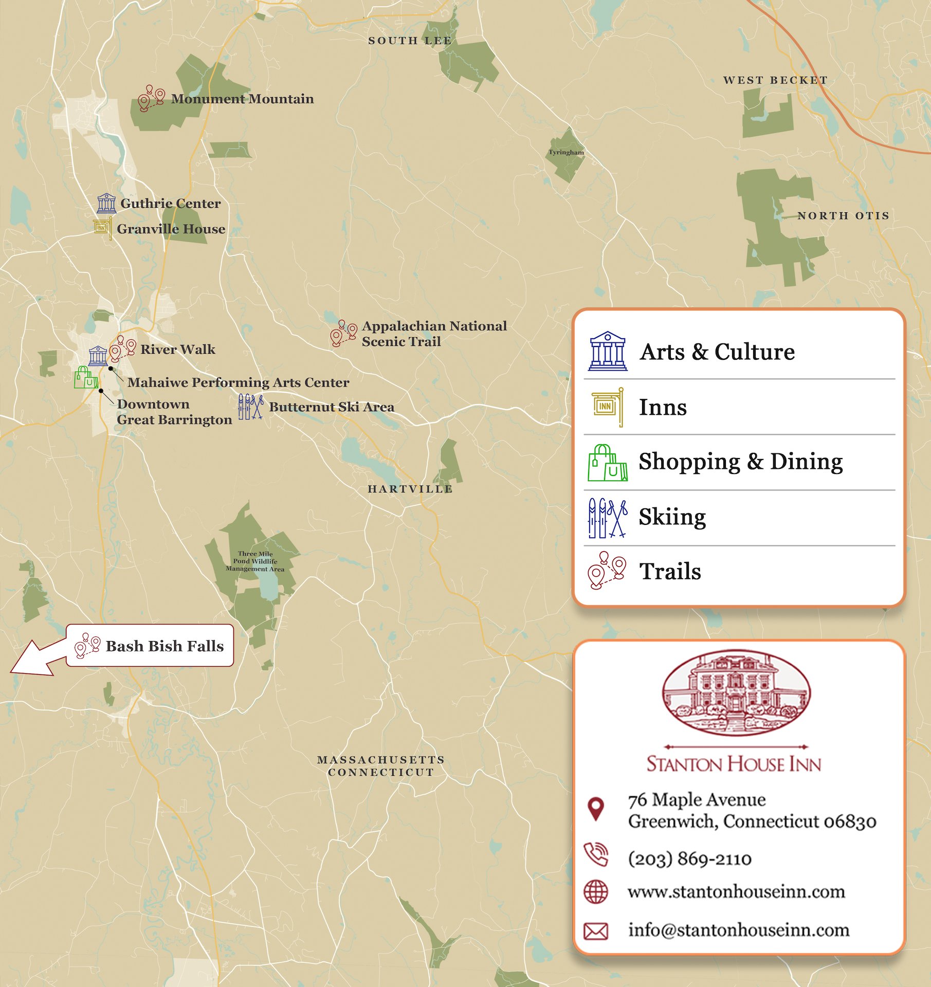 Map of attractions, activities, and things to do in Great Barrington, MA