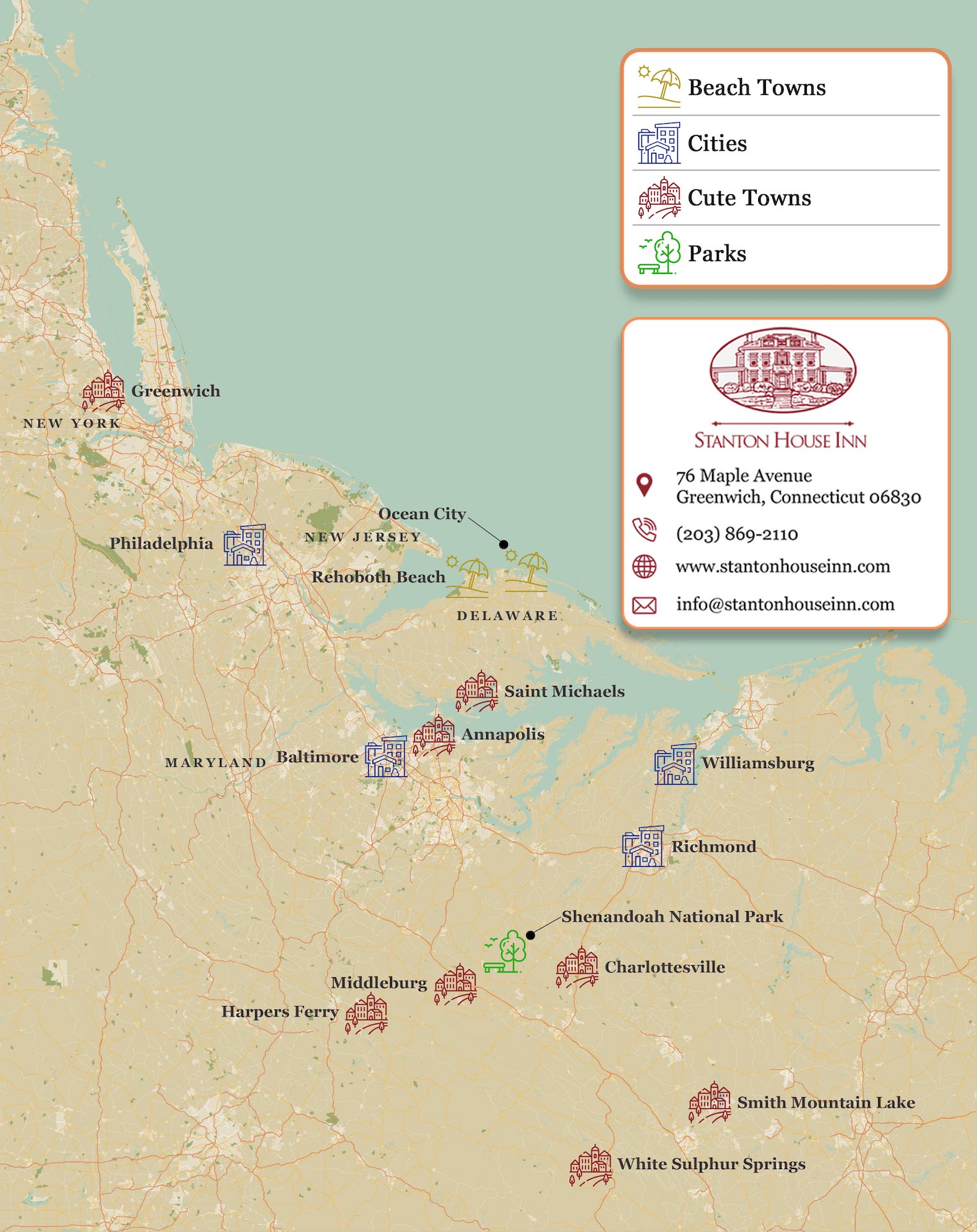 Map of weekend getaways from Washington, DC
